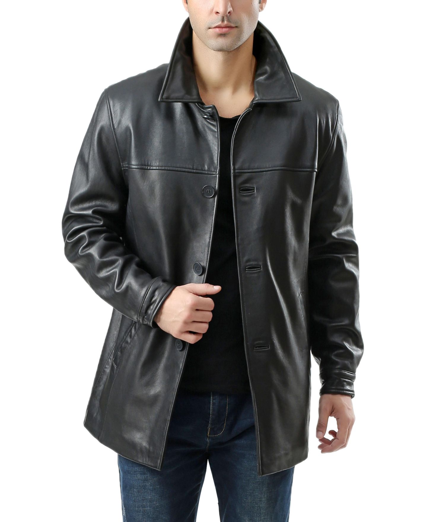 Мужское пальто BGSD Men Samuel Leather Car Coat - Tall, цвет: Чёрный — фото 1