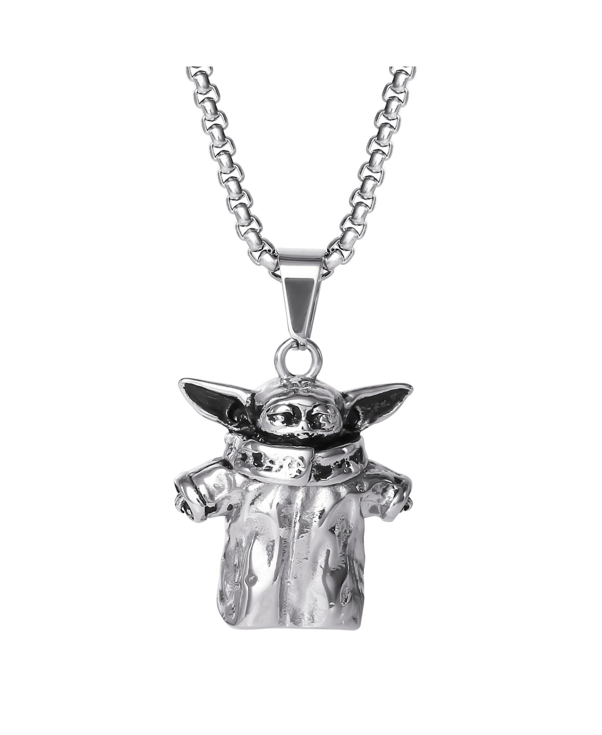 The Mandalorian Grogu The Child Pendant Necklace, Stainless Steel, 22" Box Chain - Silver