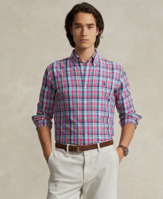 폴로 랄프로렌 Polo Ralph Lauren Mens Classic-Fit Plaid Performance Shirt,Pink/navy Multi
