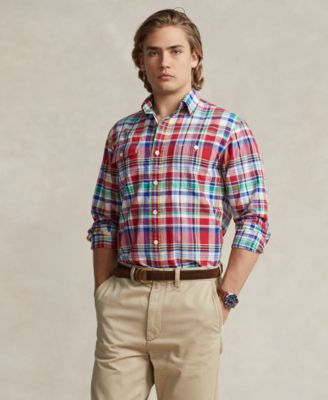 폴로 랄프로렌 Polo Ralph Lauren Mens Classic-Fit Plaid Oxford Shirt,Red/blue Multi
