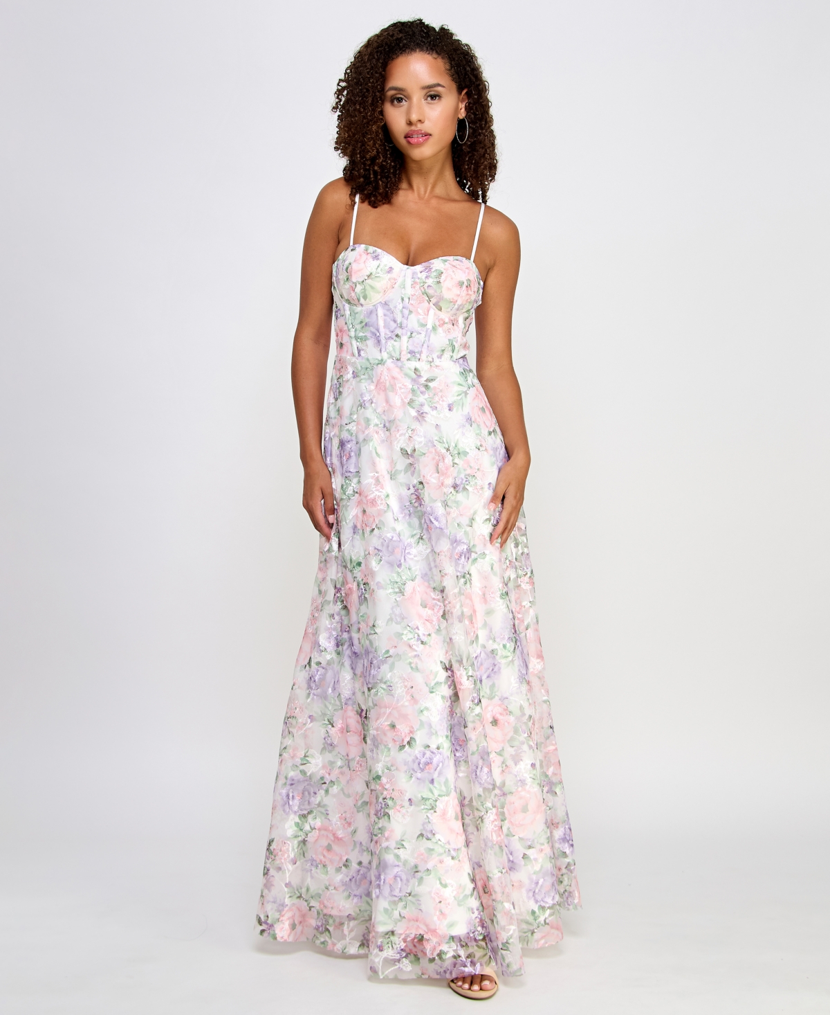 Trixxi Juniors' Floral-embroidered Corset Gown, Created For Macy's In Light Pink