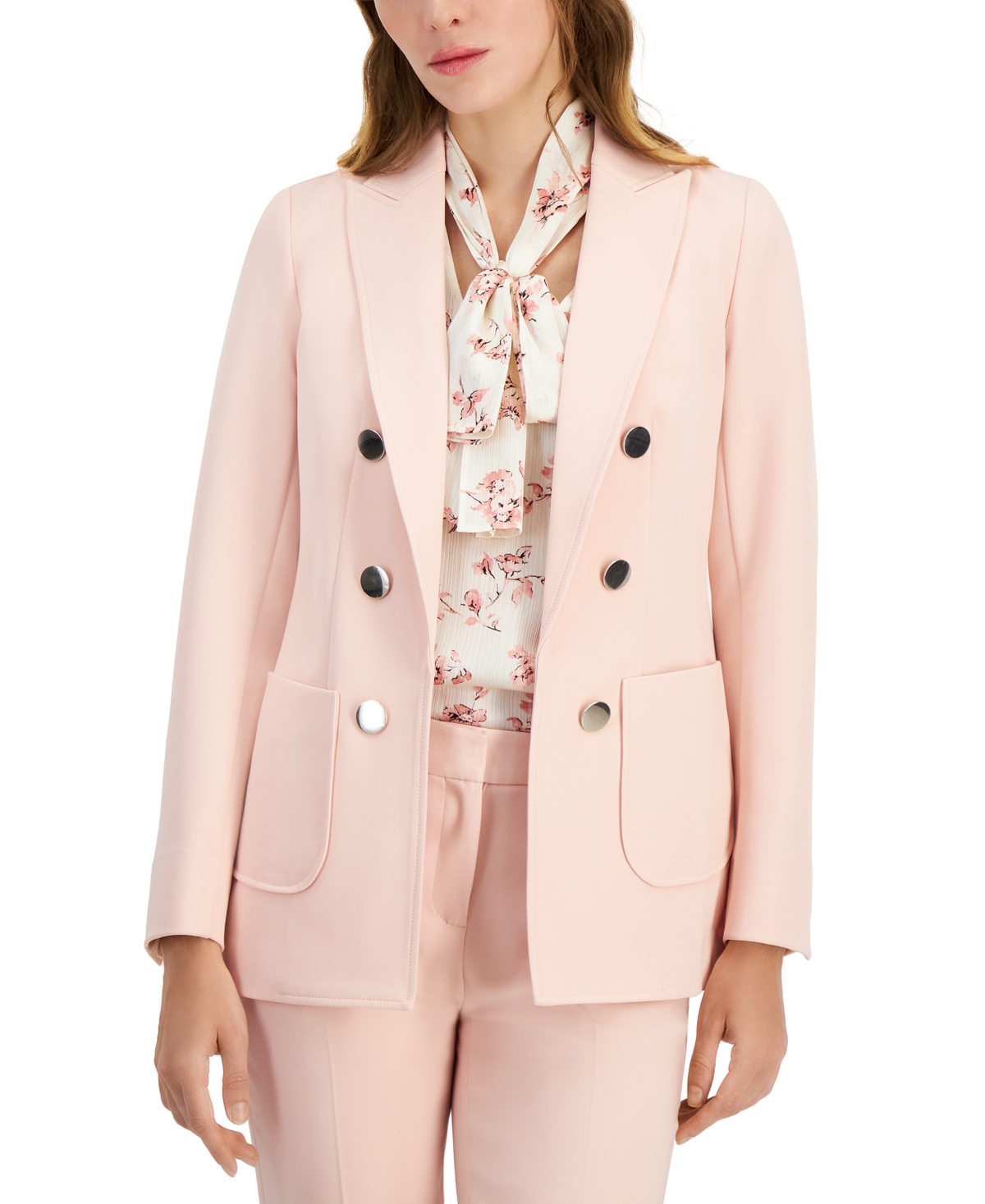 Women's Faux Double-Breasted Jacket - CHERRY BLOSSOM