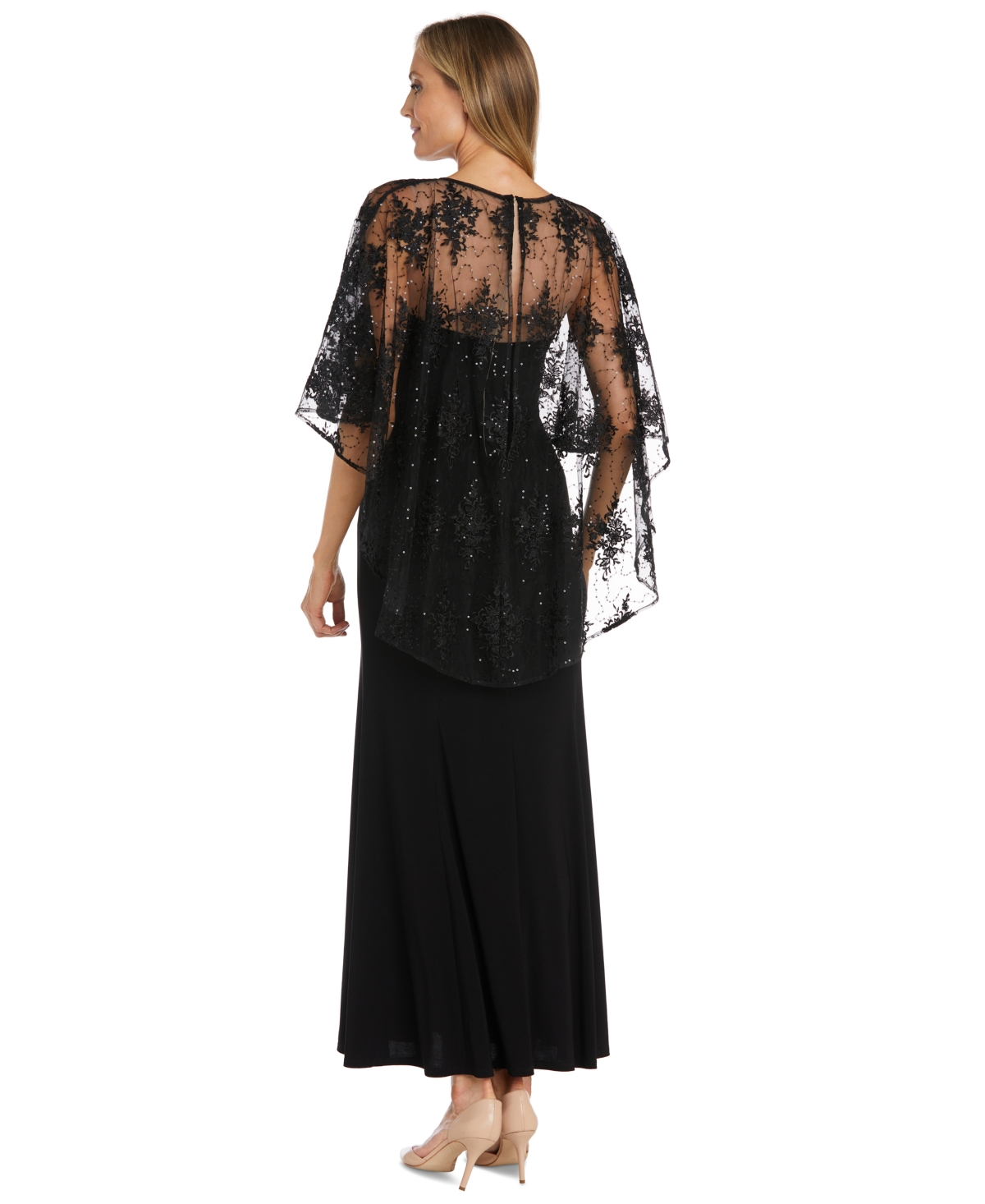 R & M Richards Women's Embellished-Capelet Gown -Taupe