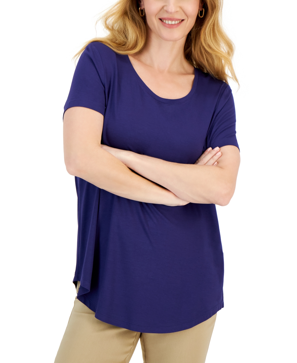 Jm Collection Women's Short Sleeve Scoop-neck T-shirt, Created For Macy's In Blueberry Crisp