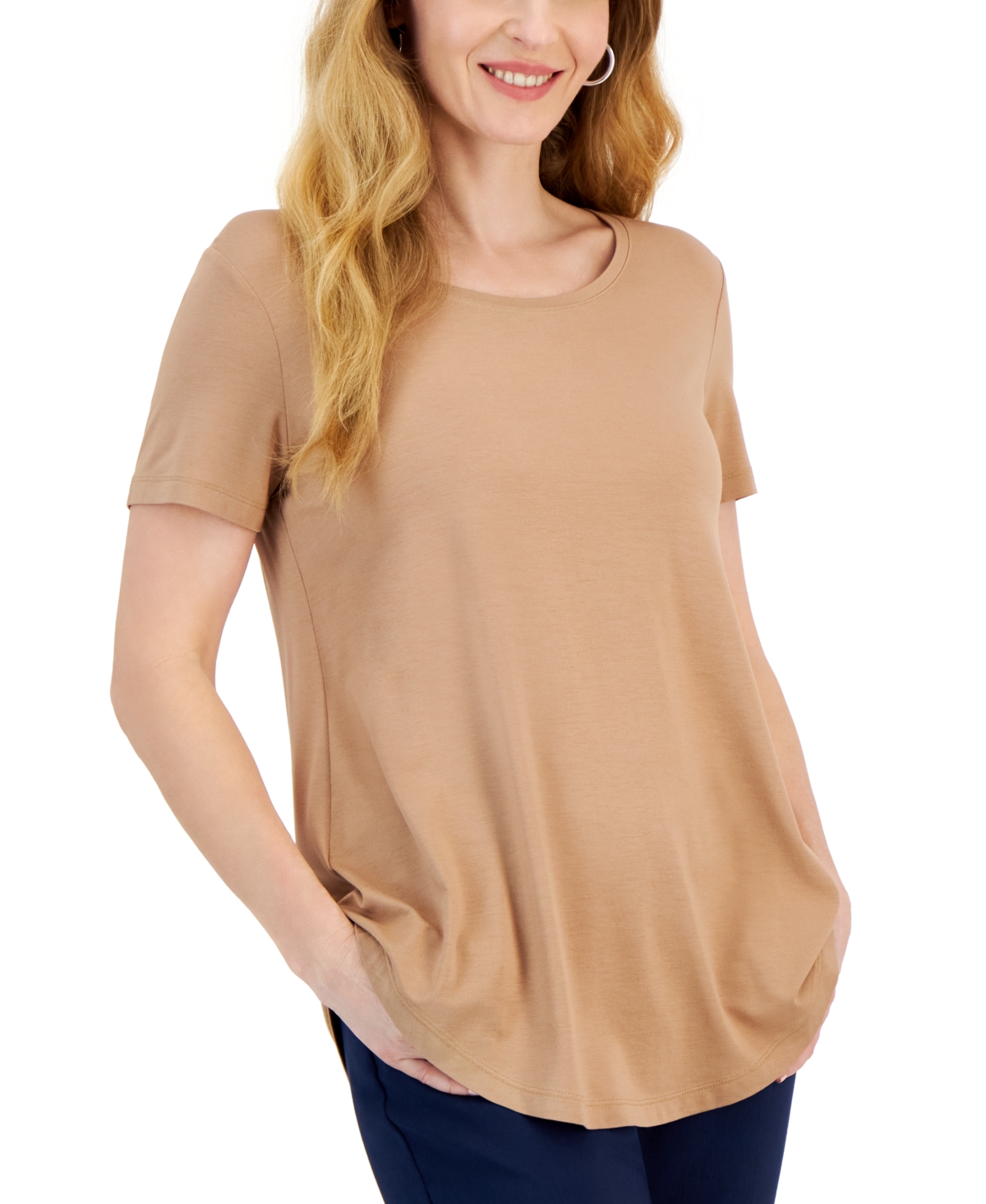 Jm Collection Women's Short Sleeve Scoop-neck T-shirt, Created For Macy's In Burnt Toffee