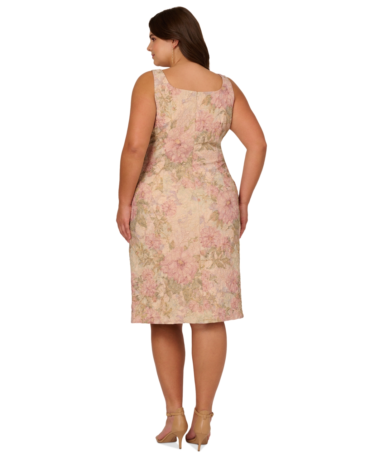 Shop Adrianna Papell Plus Size Floral-print Textured Sheath Dress In Rose Multi