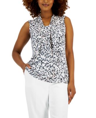 Kasper - Women's Printed Knot-Neck Sleeveless Blouse