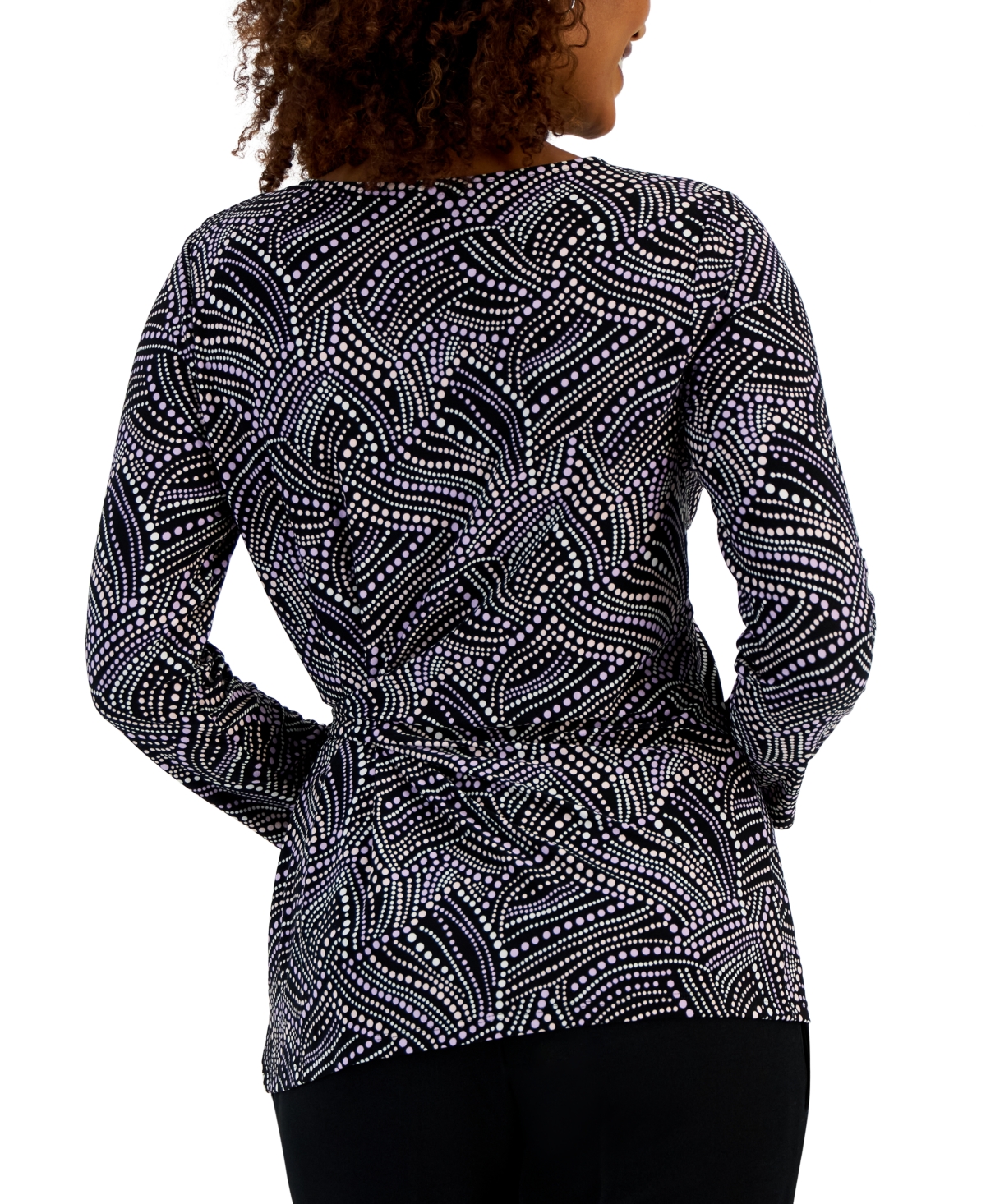 Shop Kasper Women's Dot-print Tie-side Top In Black,lavendar Mist Multi