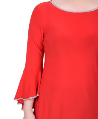 Petite Long Bell Sleeve Knit Top with Stone Details