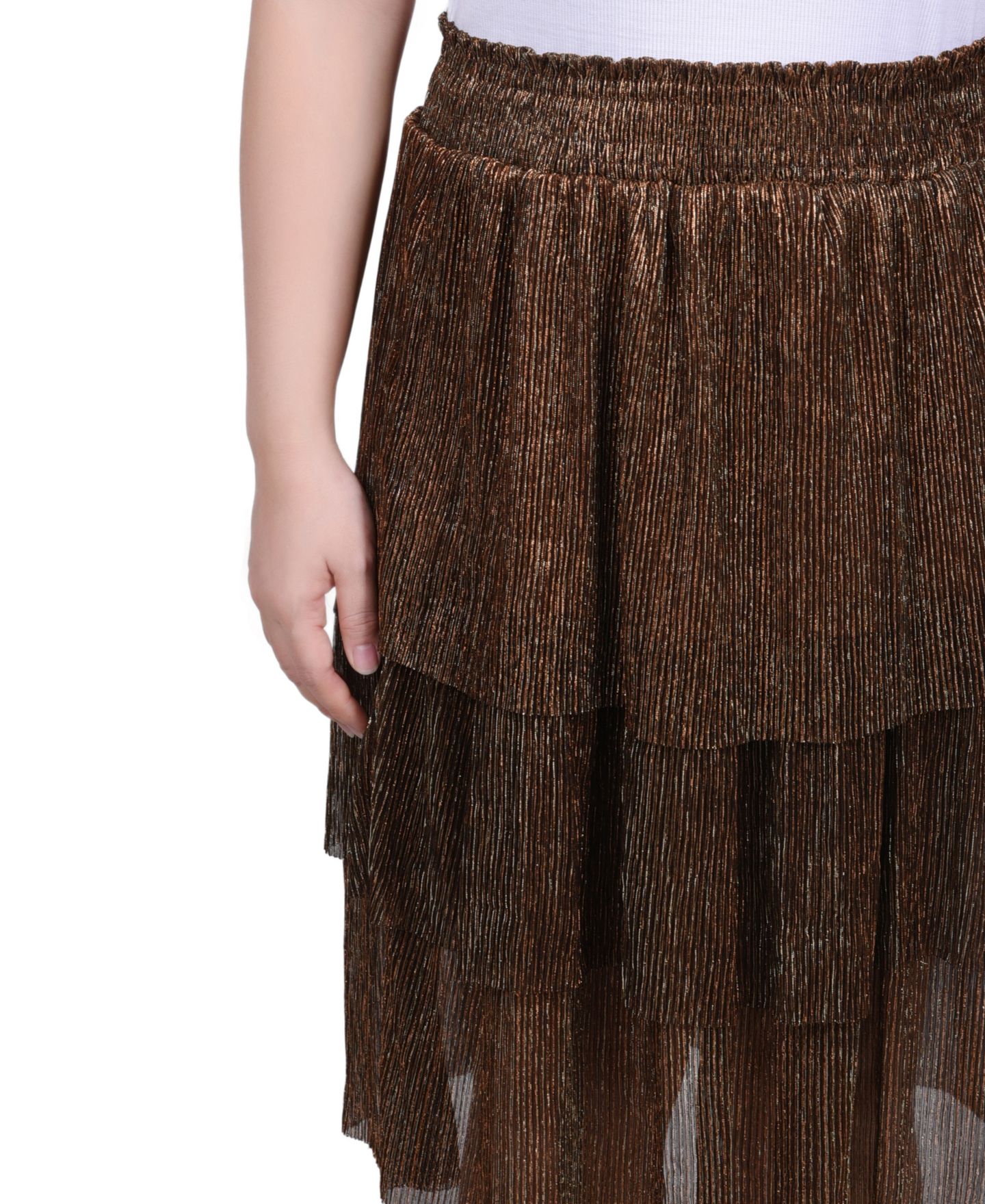 Женская юбка NY Collection Petite Tiered Mesh Plisse, цвет: Бронзовый — фото 4