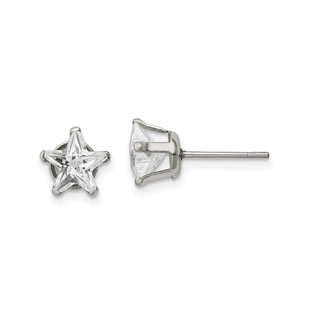 Stainless Steel Polished Star Cz Stud Earrings - Silver