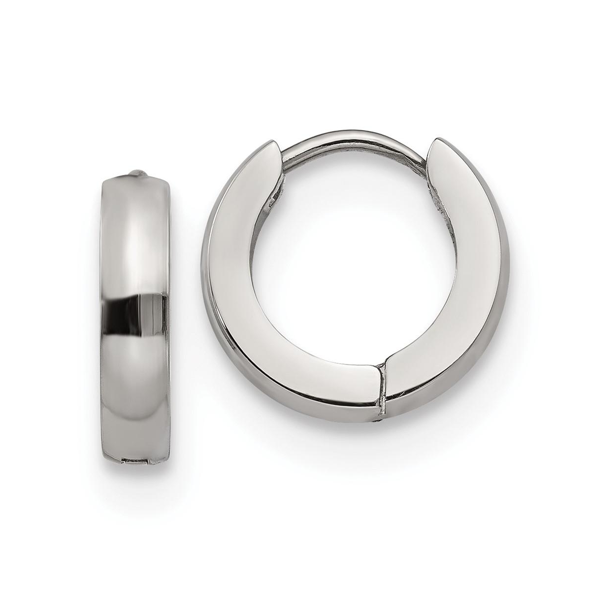 Stainless Steel Polished Hinged Hoop Earrings - Silver