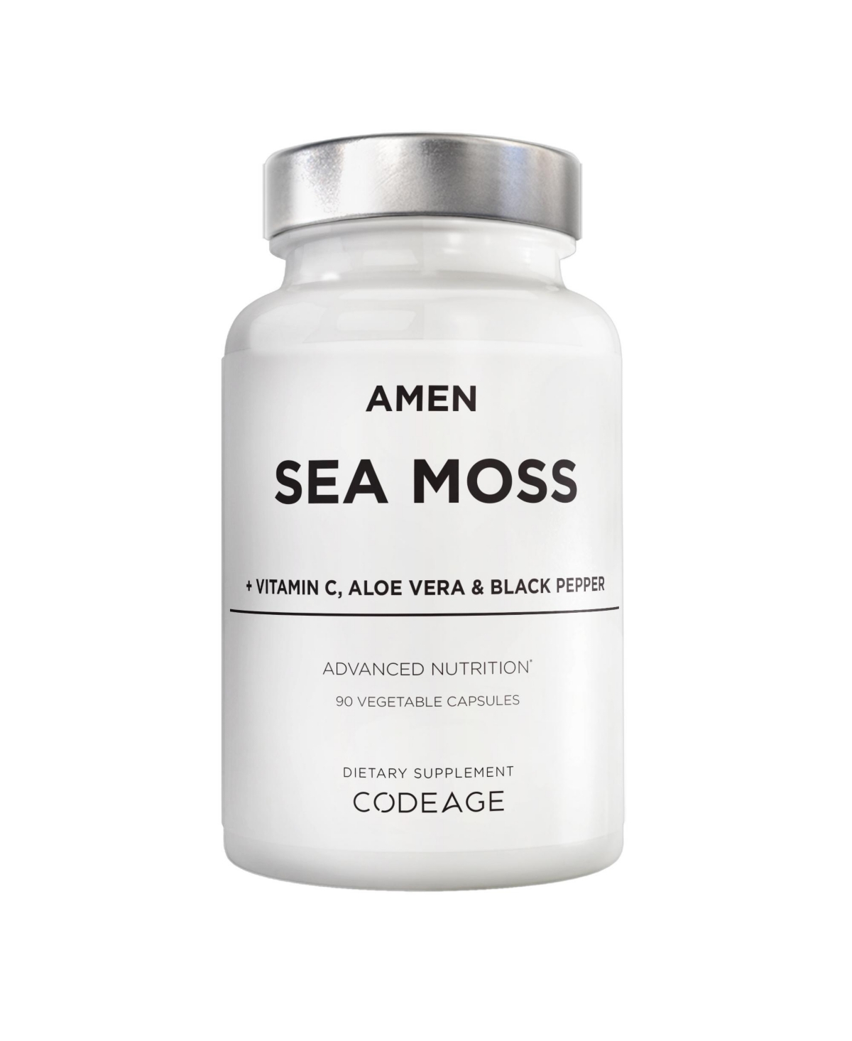 Sea Moss, Bladderwrack, Burdock, Vitamin C, Aloe Vera, Black Pepper, Seaweed Superfood, 90 ct - White