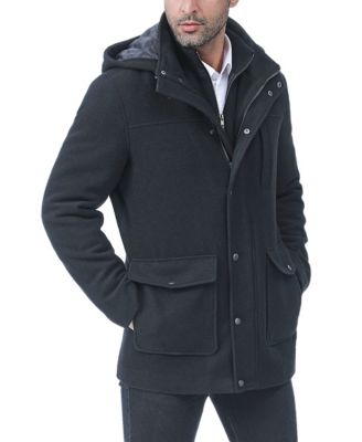 BGSD Men Kenneth Wool Blend Car Coat with Bib