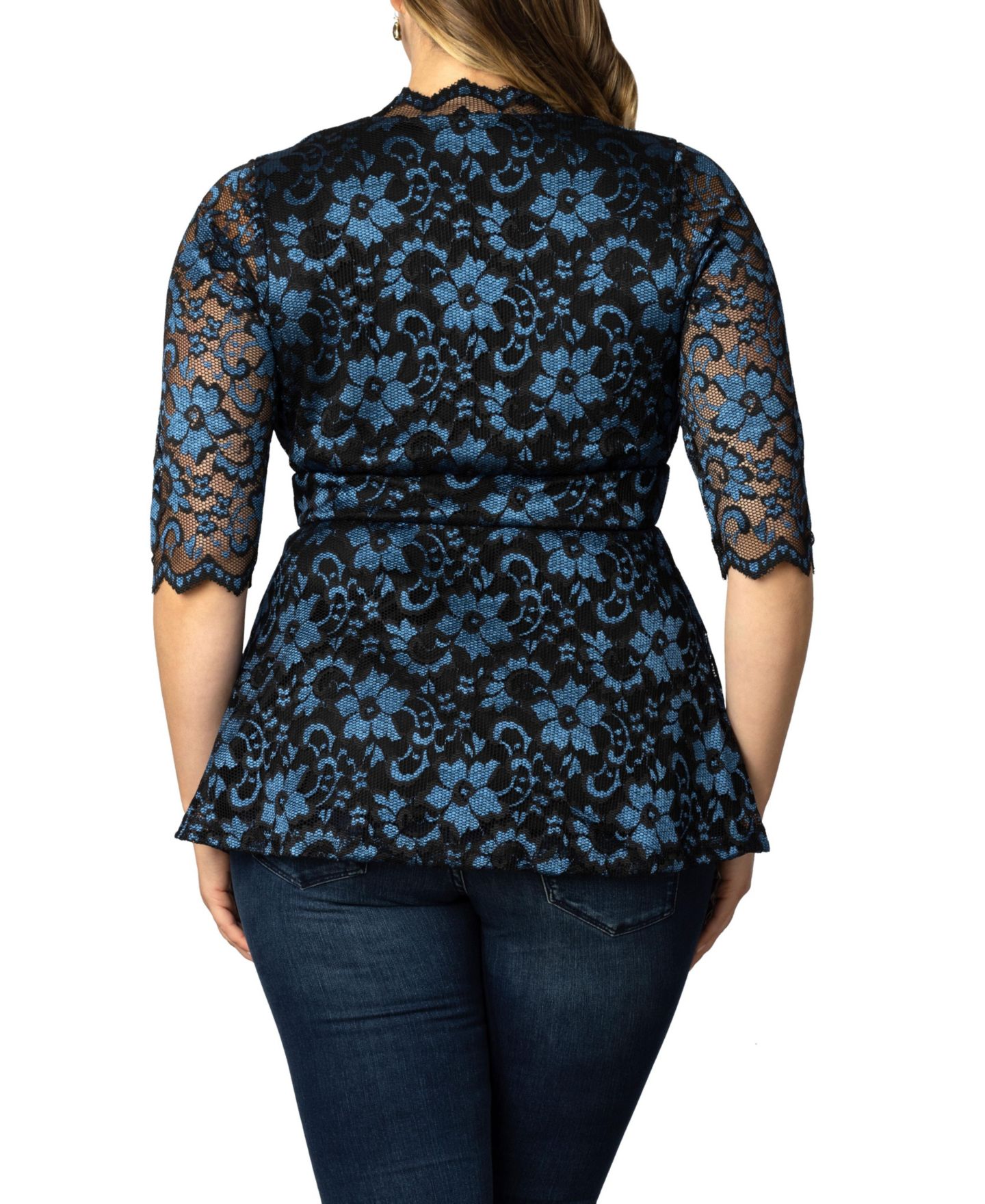 Женский топ Kiyonna Plus Size Luxe Lace Top, цвет: Тёмный синий — фото 9