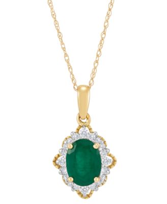 Macy's - Emerald (1-1/4 ct. t.w.) & Diamond (1/5 ct. t.w.) Vintage Look Oval Halo 18" Pendant Necklace in 14k Gold