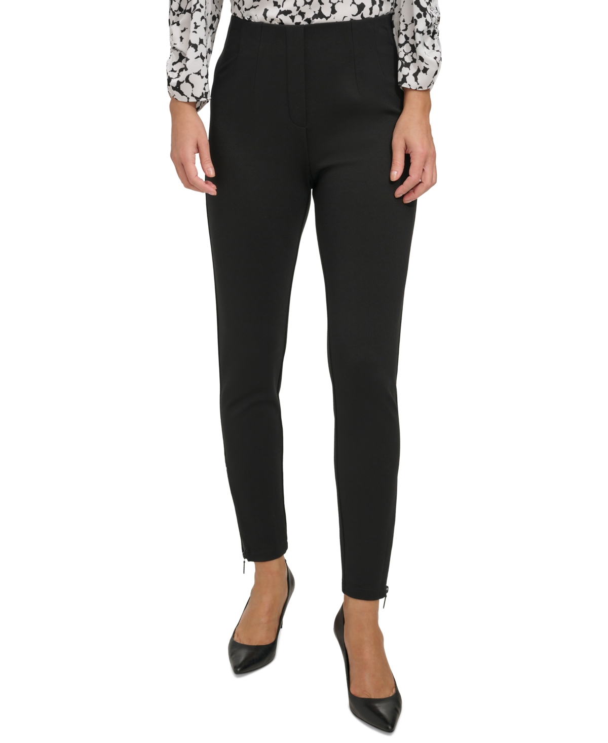 Dkny Women's Ponte Zip-trim Pants In Black
