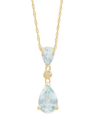 Macy's - Aquamarine Pear (1-1/2 ct. t.w.) & Diamond Accent Pendant Necklace in 14k Yellow Gold, 18"