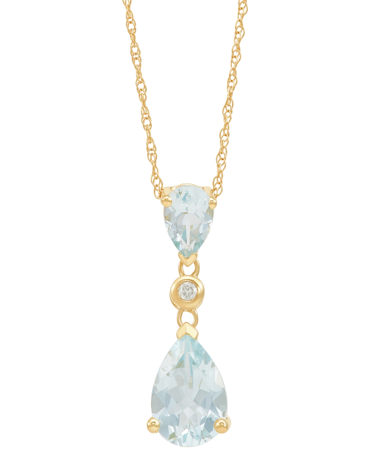 Macy's Aquamarine Pear (1-1/2 Ct. T.w.) & Diamond Accent Pendant Necklace In 14k Yellow Gold, 18"