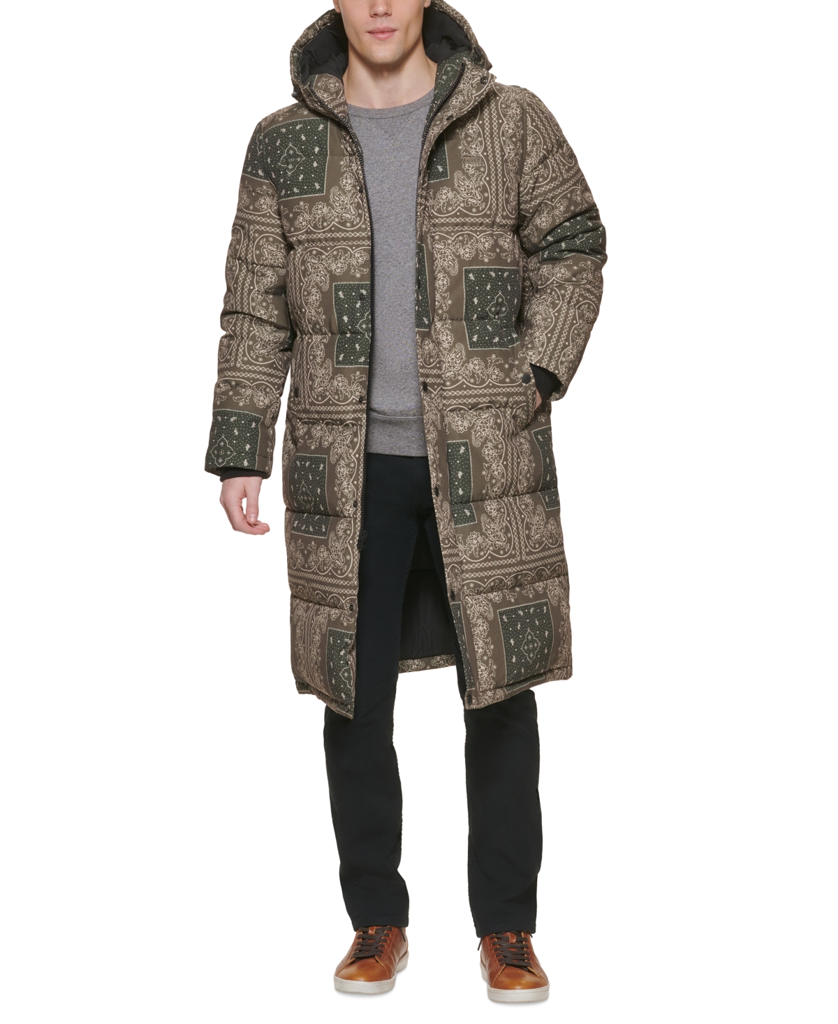 Levi's Men's Quilted Extra Long Parka Jacket - Olive Bandana