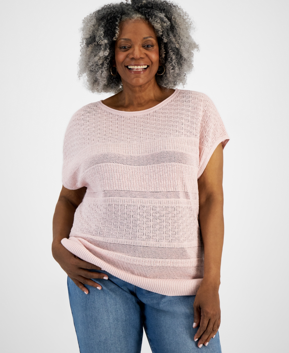 Style & Co Plus Size Dolman-sleeve Metallic Sweater, Created For Macy's In Pink Lining,silver