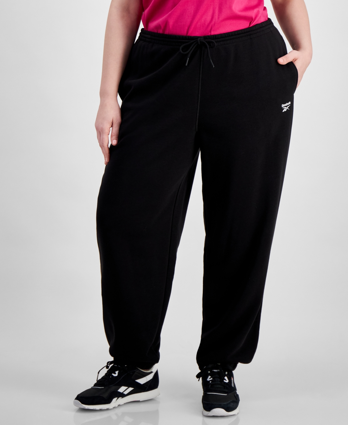 Shop Reebok Plus Size Slim-fit French Terry Sweatpants In Black