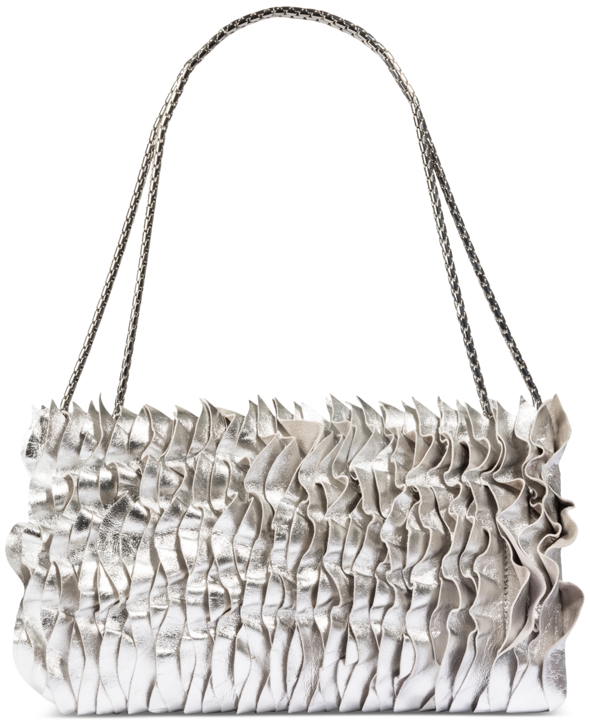 Dahlia Wavy Frill Medium Leather Shoulder Bag - Silver