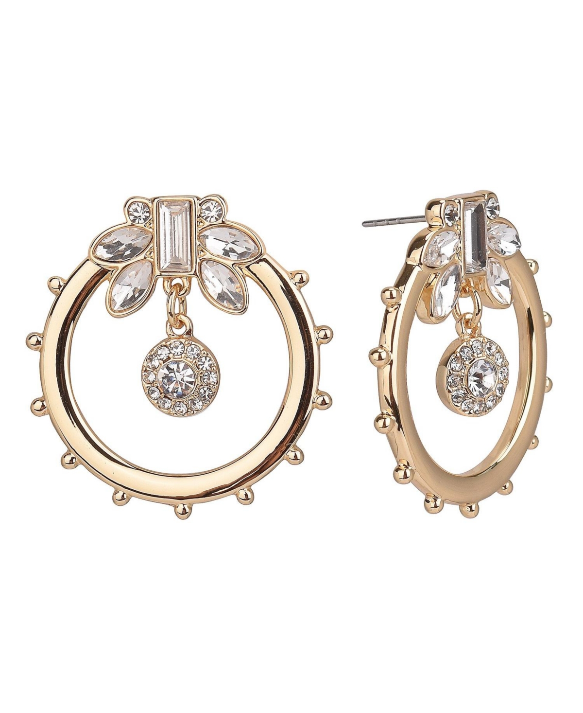 Open Ring Drop Earrings with Stones - Gold