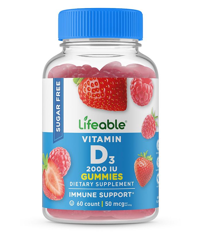 Lifeable Life able Sugar Free Vitamin D 2000 IU Great Tasting Natural Flavor Gummy Supplement