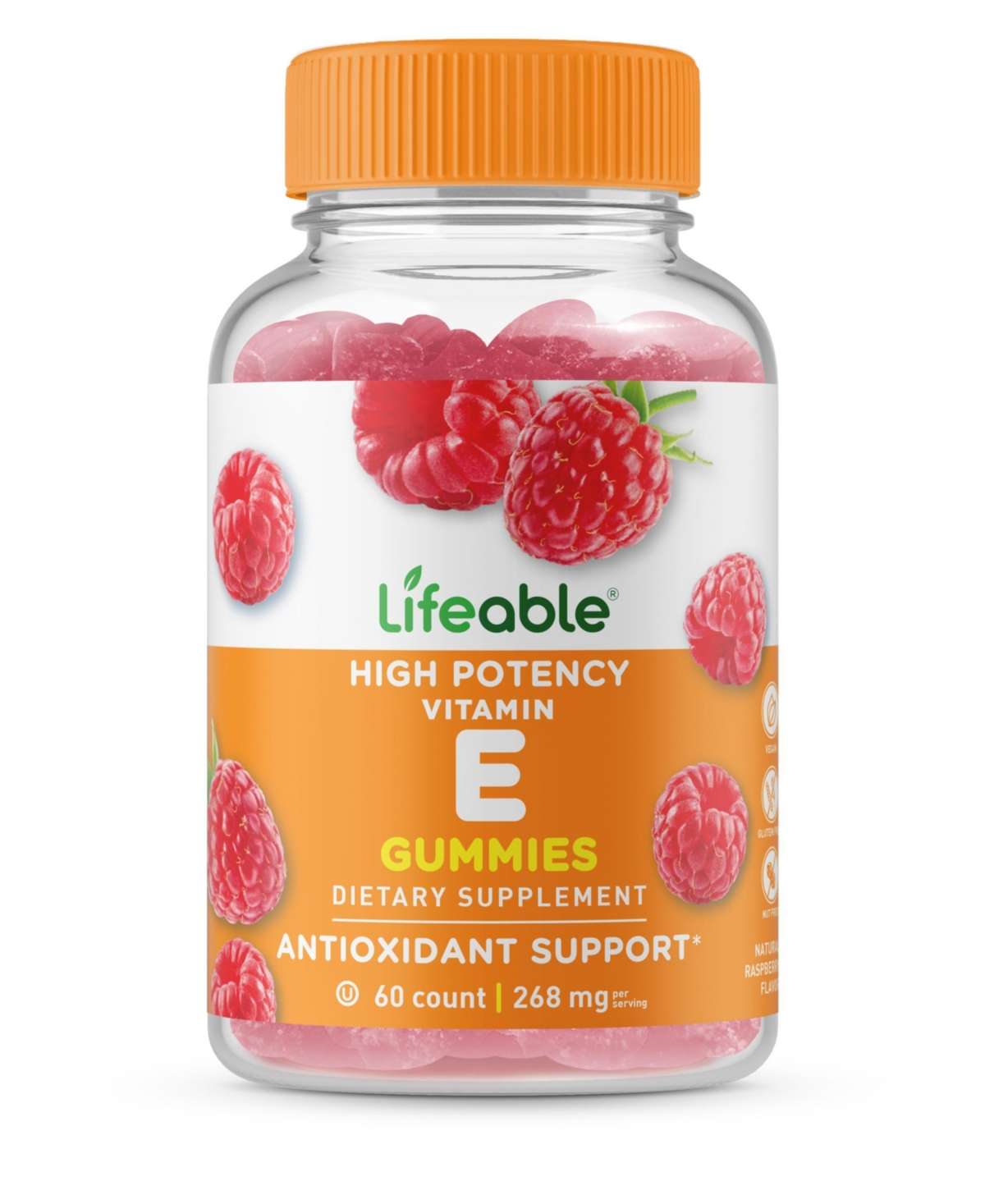 Vitamin E 268 mg Gummies - Eye Health, Cardiovascular Support - Great Tasting Natural Flavor, Dietary Supplement Vitamins - 60 Gummies - Open