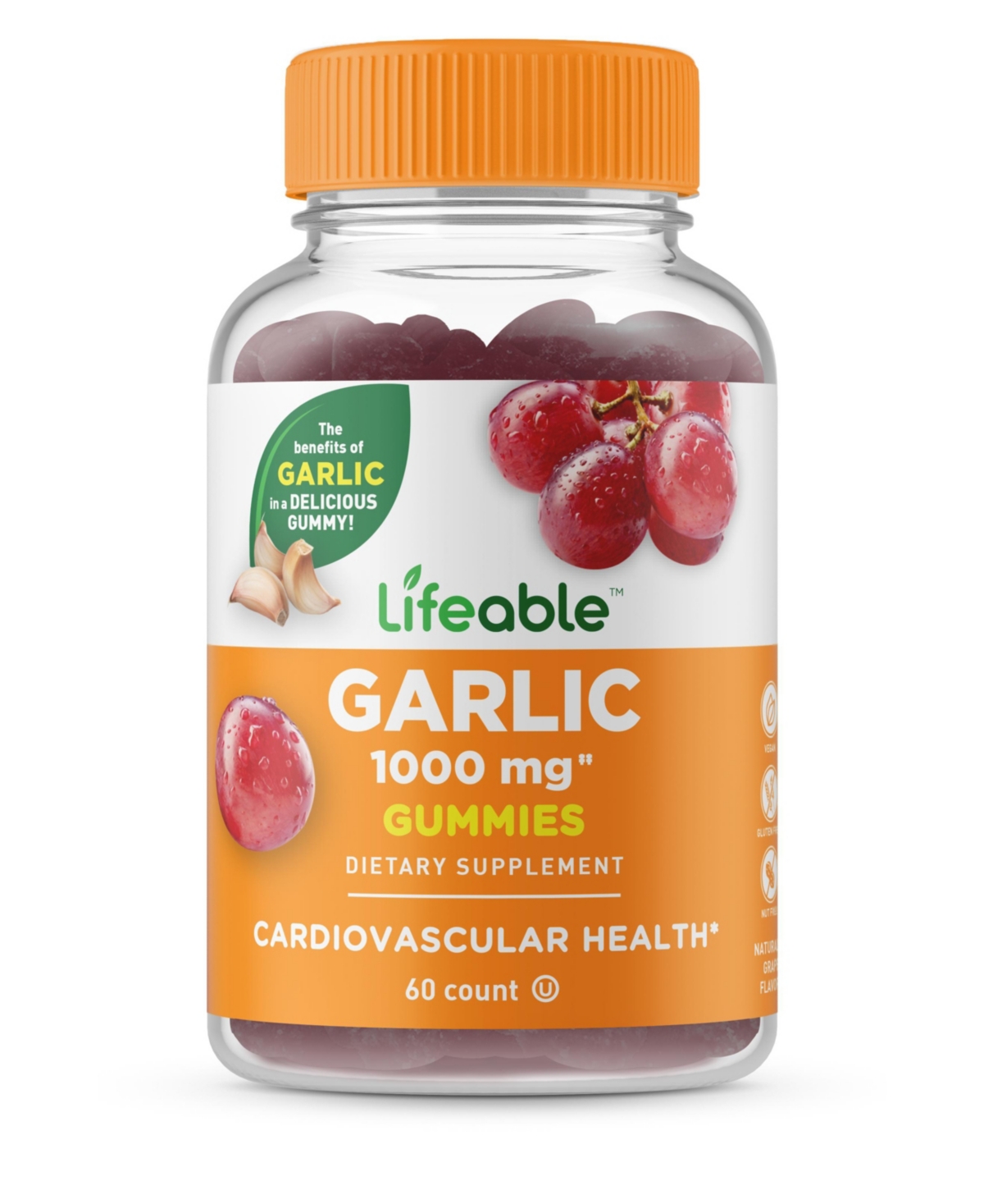 Garlic 1,000 mg Gummies - Cardiovascular Health - Great Tasting Natural Flavor, Dietary Supplement Vitamins - 60 Gummies - Open Miscellaneous