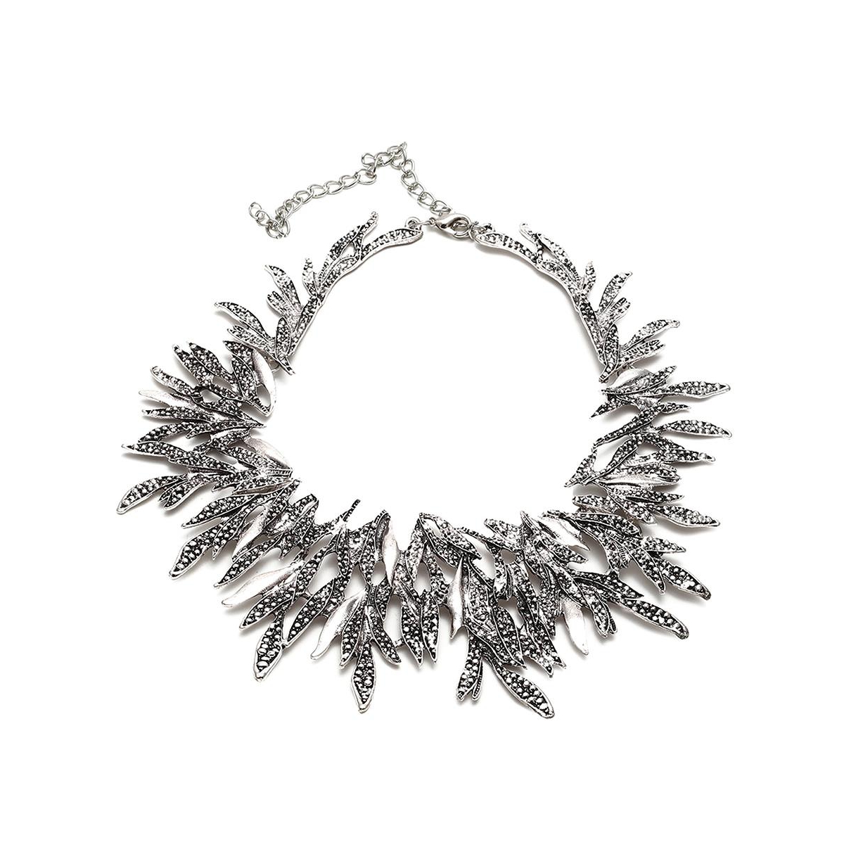 Women's Silver Dented Textured Statement Necklace - Silver