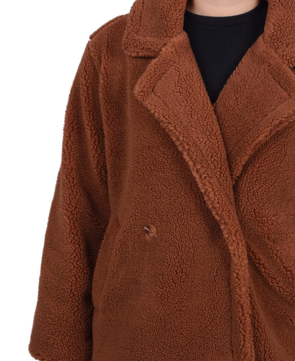 Ny Collection Women's Long Sleeve Double Breasted Sherpa Jacket