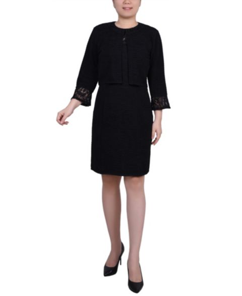 Женские платья NY Collection Novelty Knit and Lace Dress, 2 Piece Set, цвет: Чёрный