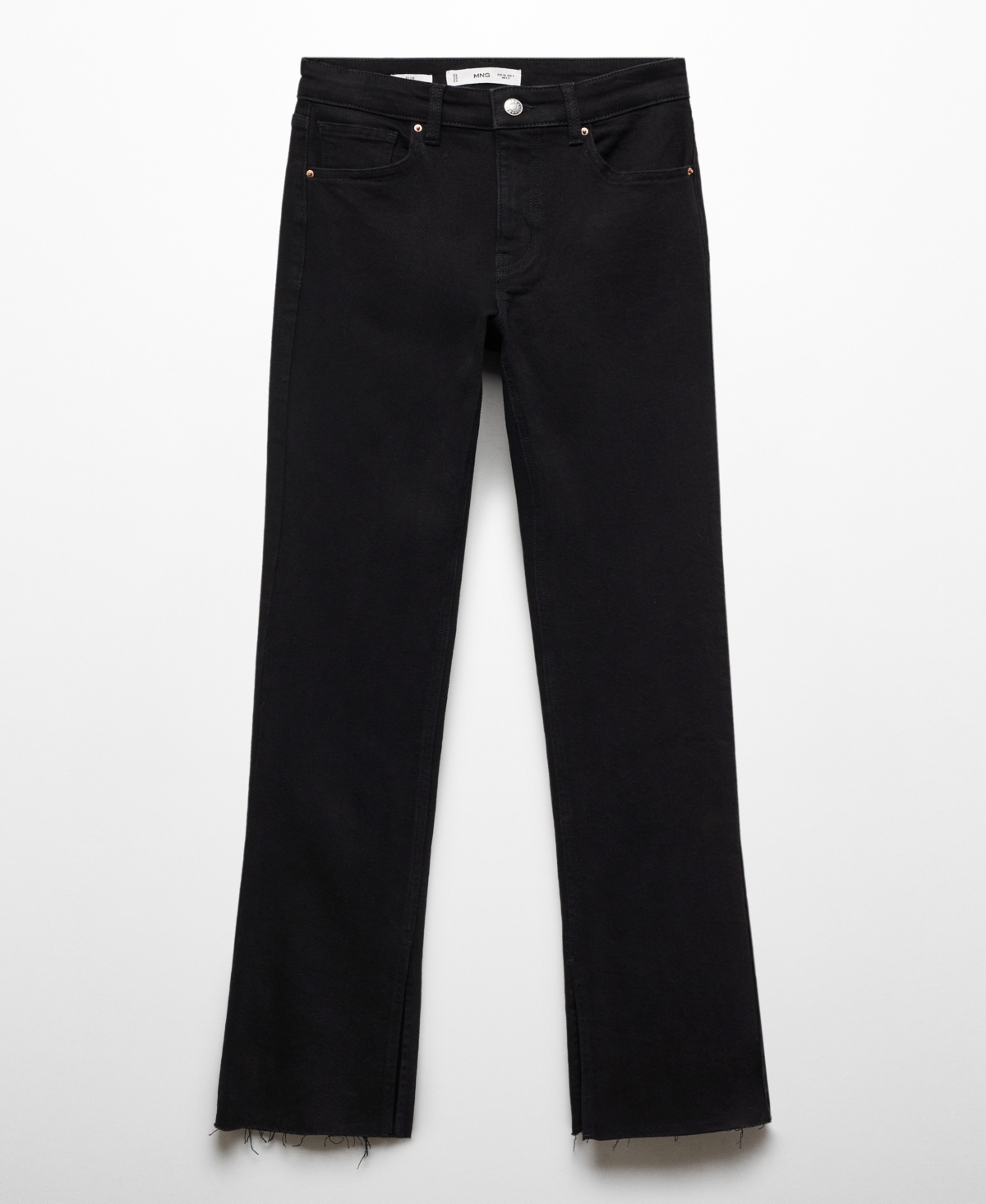 Shop Mango Women's Slits Detail Mid-waist Flared Jeans In Black Denim