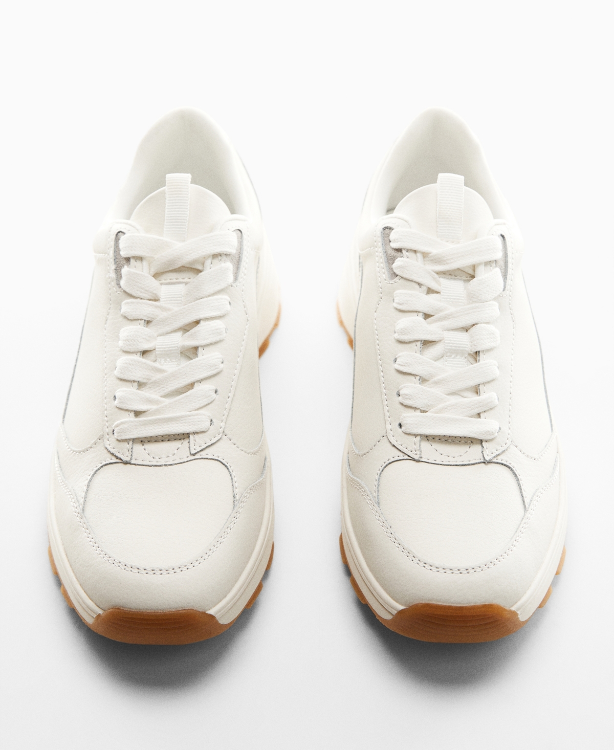 Shop Mango Women's Lace-up Leather Sneakers In White