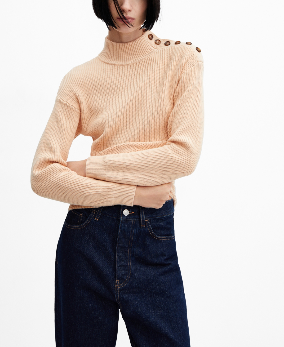 Shop Mango Women's Shoulder Buttons Sweater In Beige