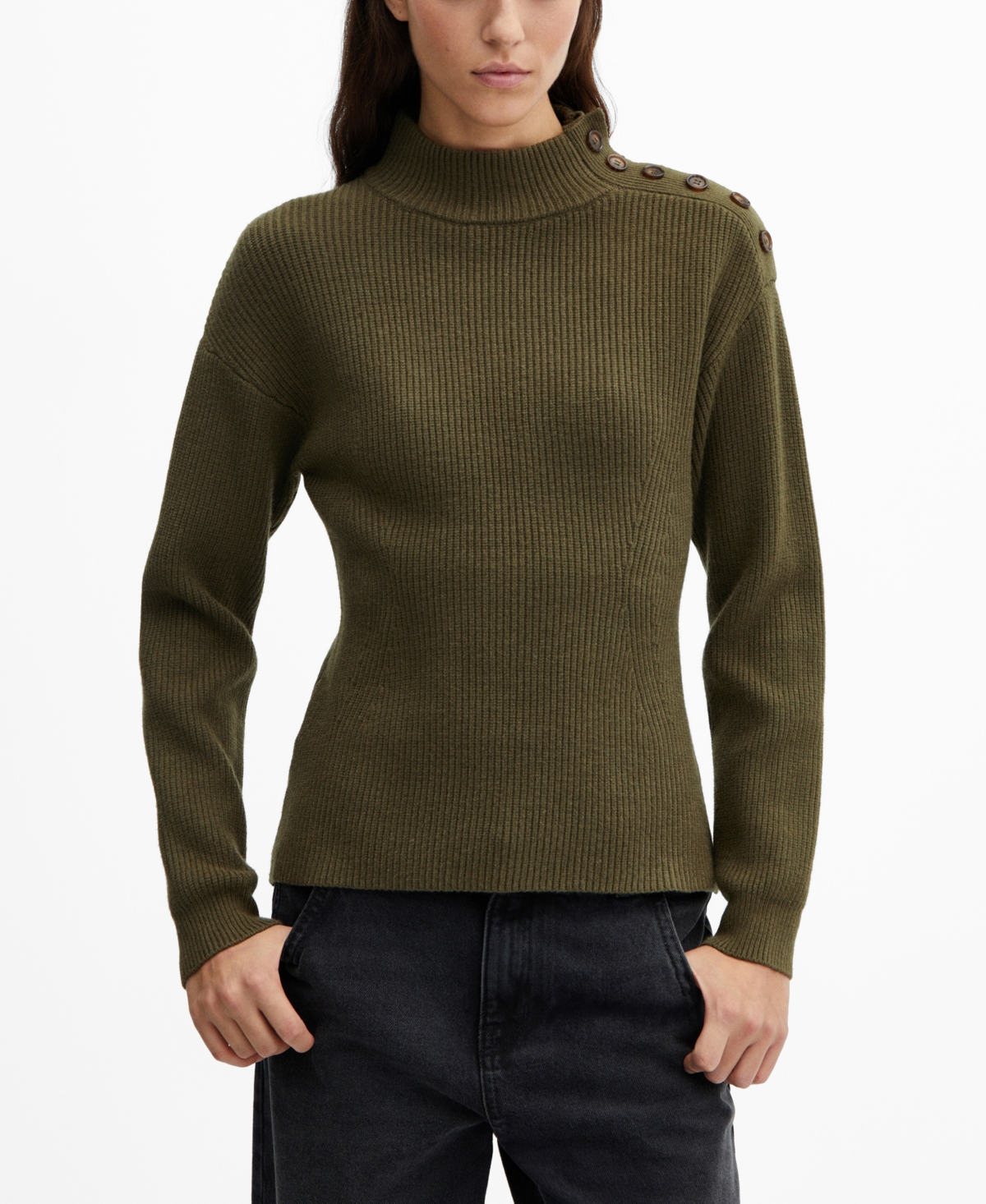 Shouder buttons ribbed sweater - Women