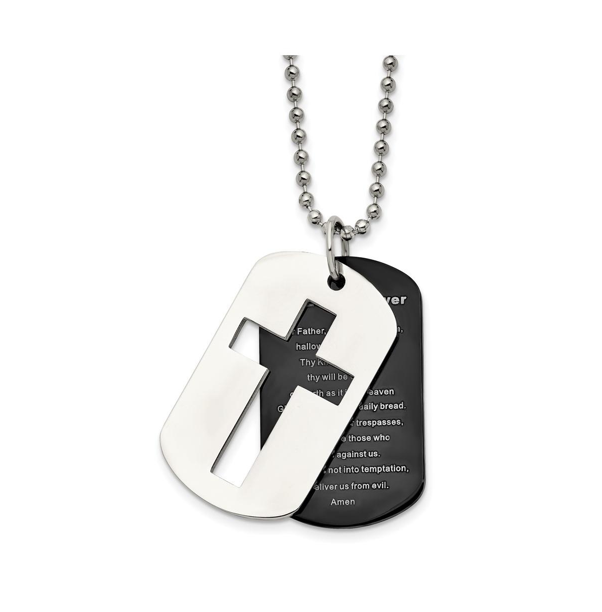 Black Ip-plated 2 Piece Lord's Prayer Dog Tag Ball Chain - Black