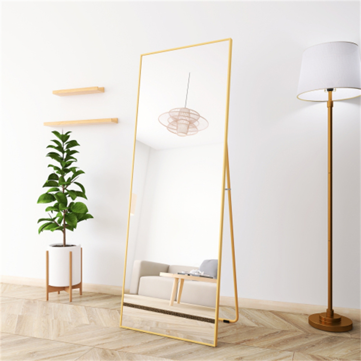 Wall-Mounted Alloy Frame Full Length Mirror - Gold