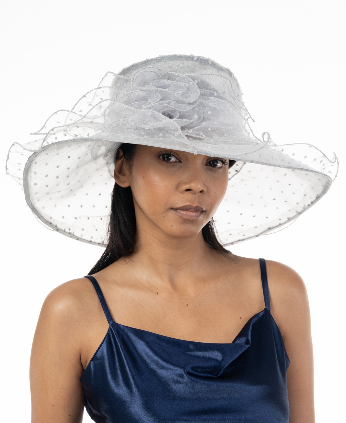 Shop Bellissima Millinery Collection Women's Dot Organza Wide Brim Dressy Hat In Grey