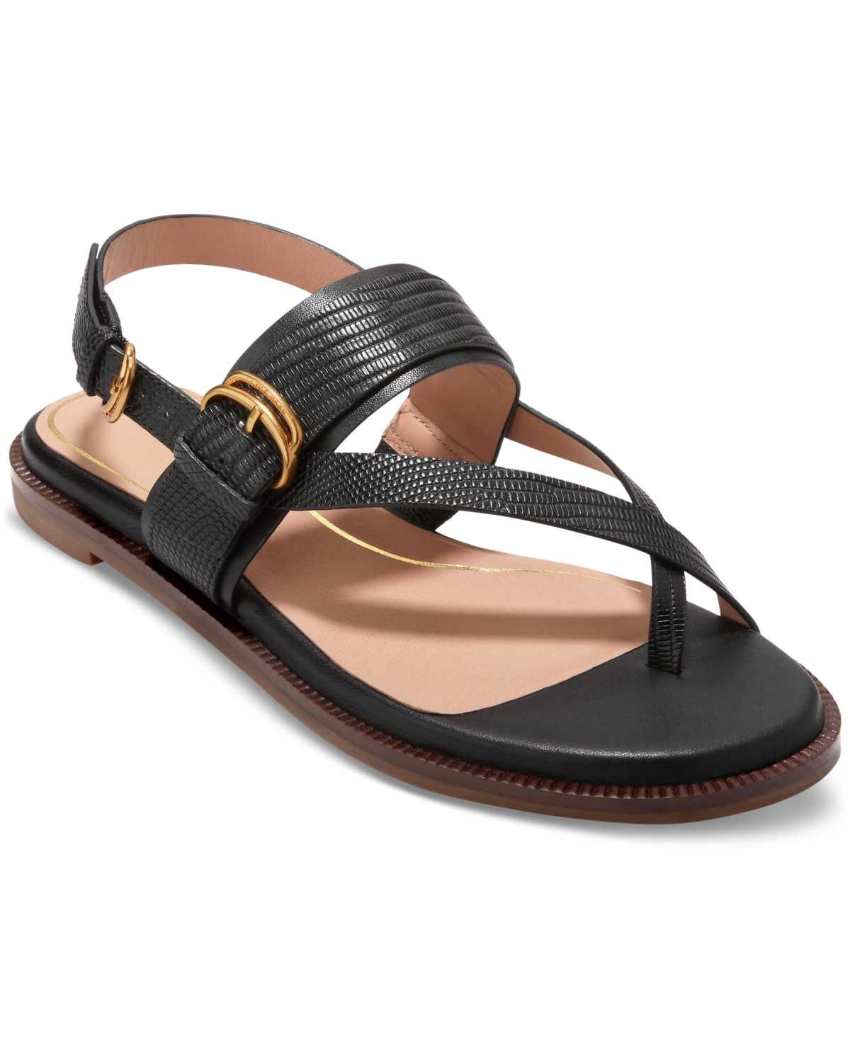 Shop Cole Haan Women's Anica Lux Buckle Flat Sandals In Black Leather