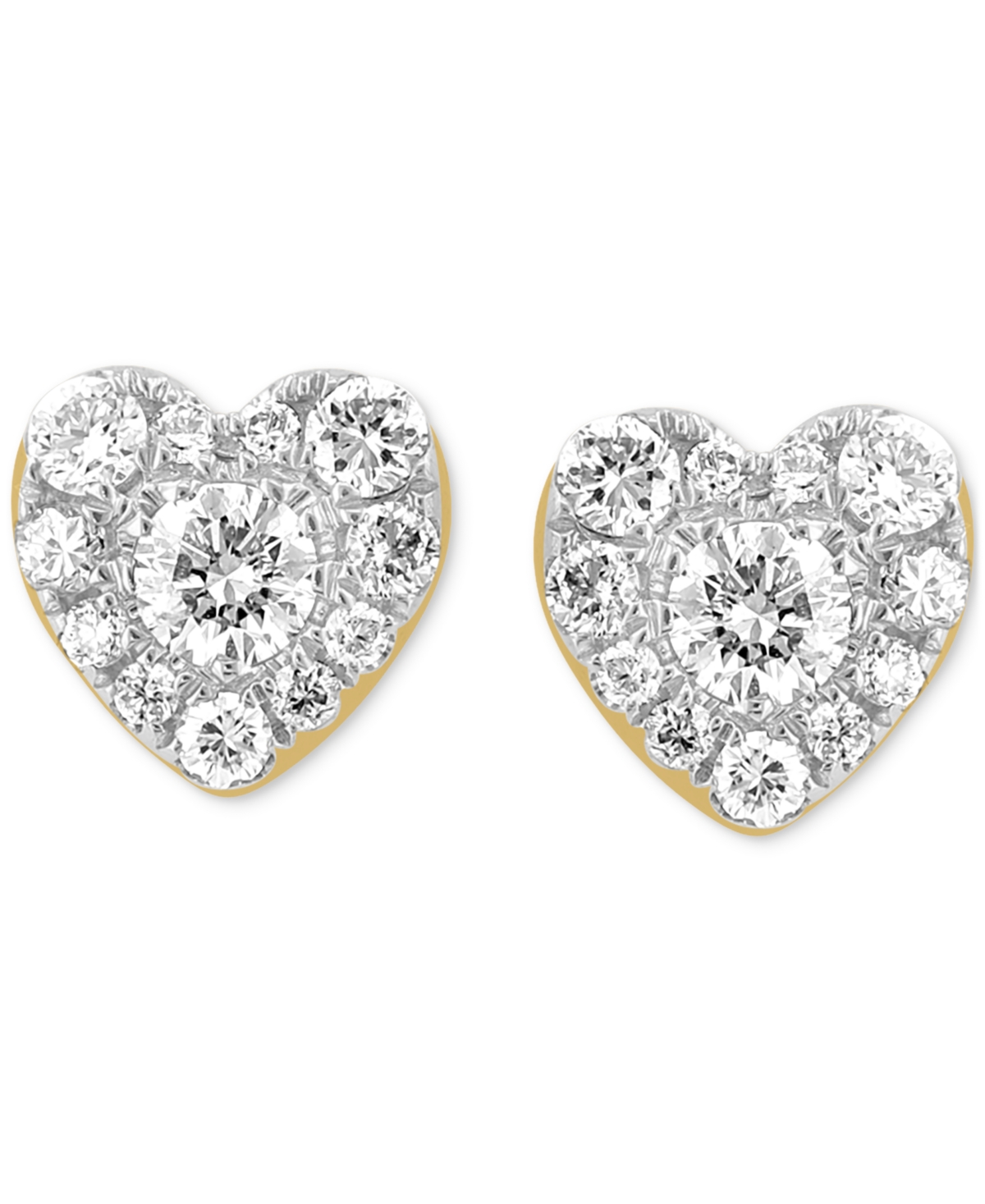 Shop Effy Collection Effy Certified Diamond Heart Cluster Stud Earrings (3/8 Ct. T.w.) In 14k Gold In Yellow Gold