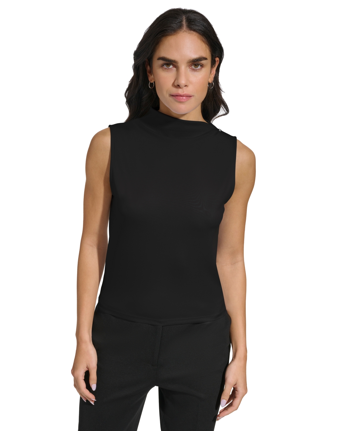 Shop Calvin Klein Women's Funnel-neck Sleeveless Top In Black