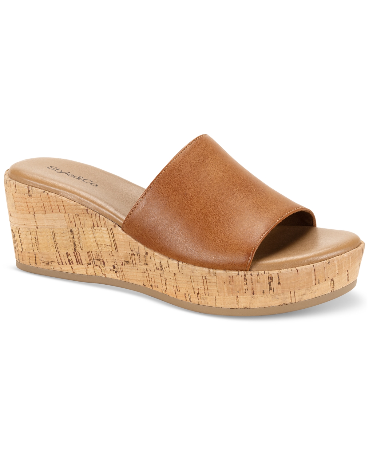 Shop Style & Co Meadoww Slide Wedge Sandals, Created For Macy's In Toffee Smooth