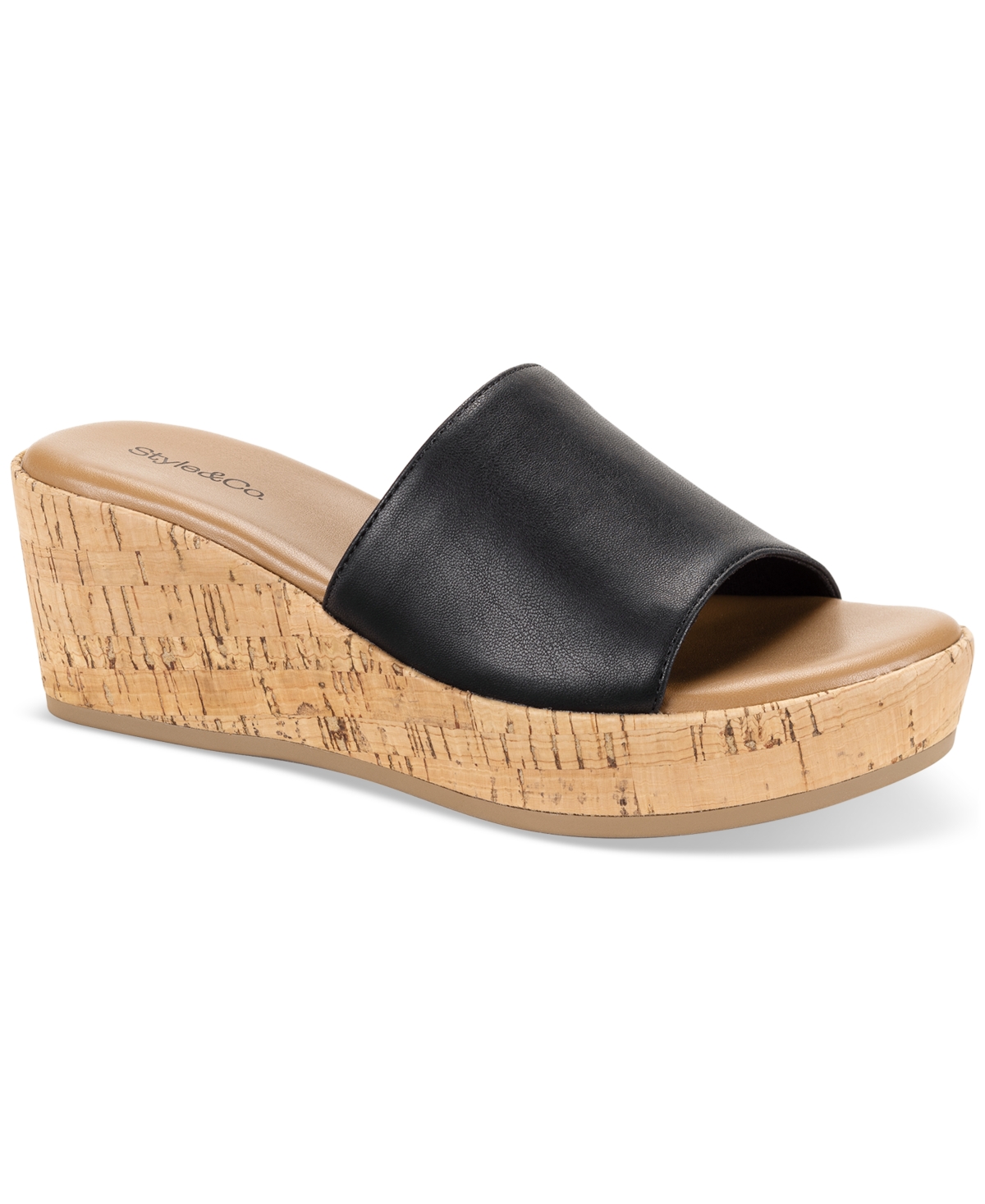 Shop Style & Co Meadoww Slide Wedge Sandals, Created For Macy's In Black Smooth