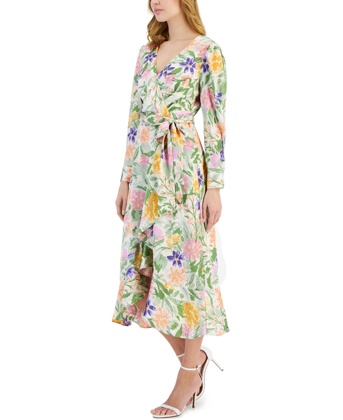 Shop Tahari Asl Women's Floral-print Tie-waist Midi Dress In Floral Multi