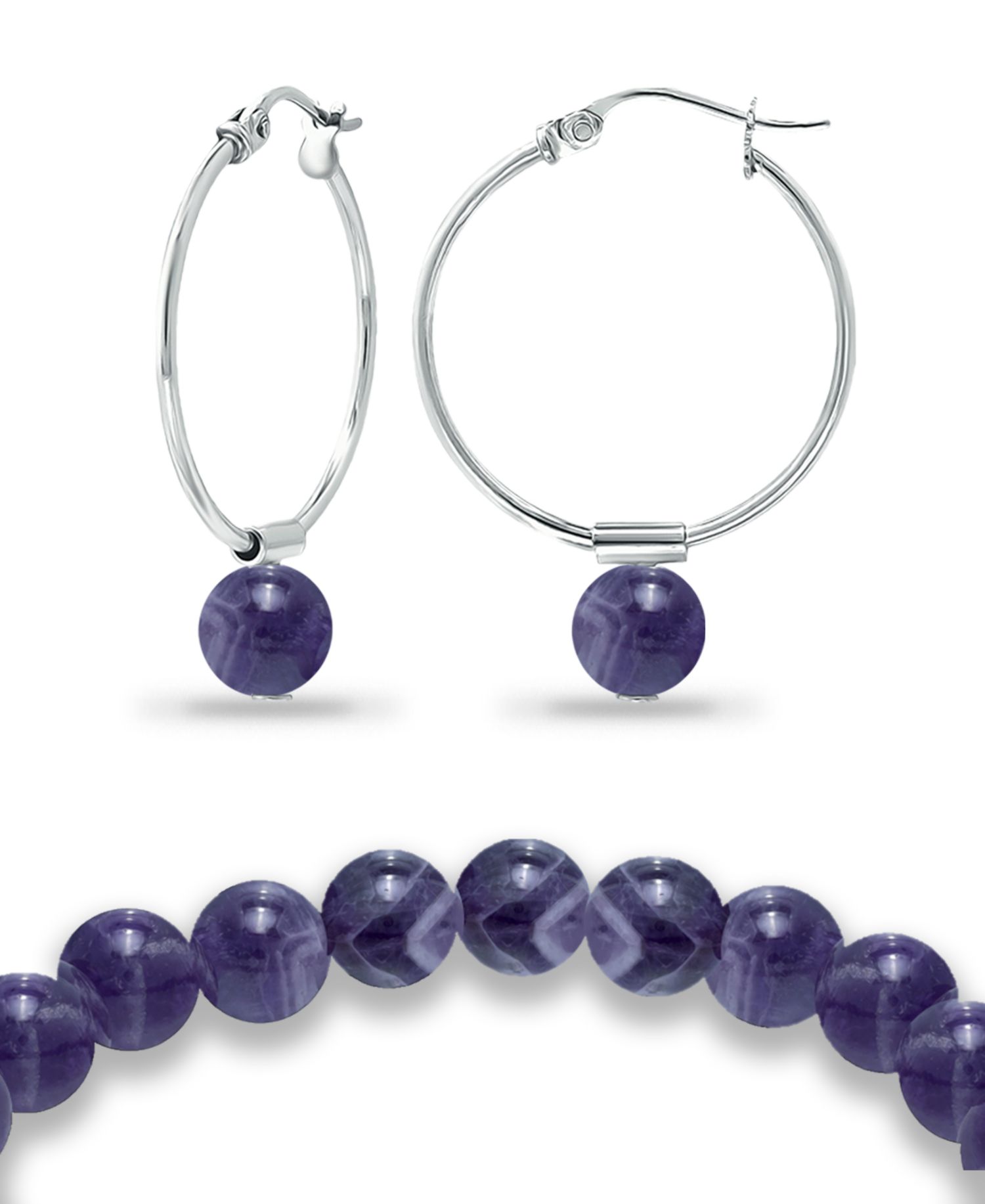 Silver Plated Multi Genuine Stone Bracelet and Earring, 2 Piece Set