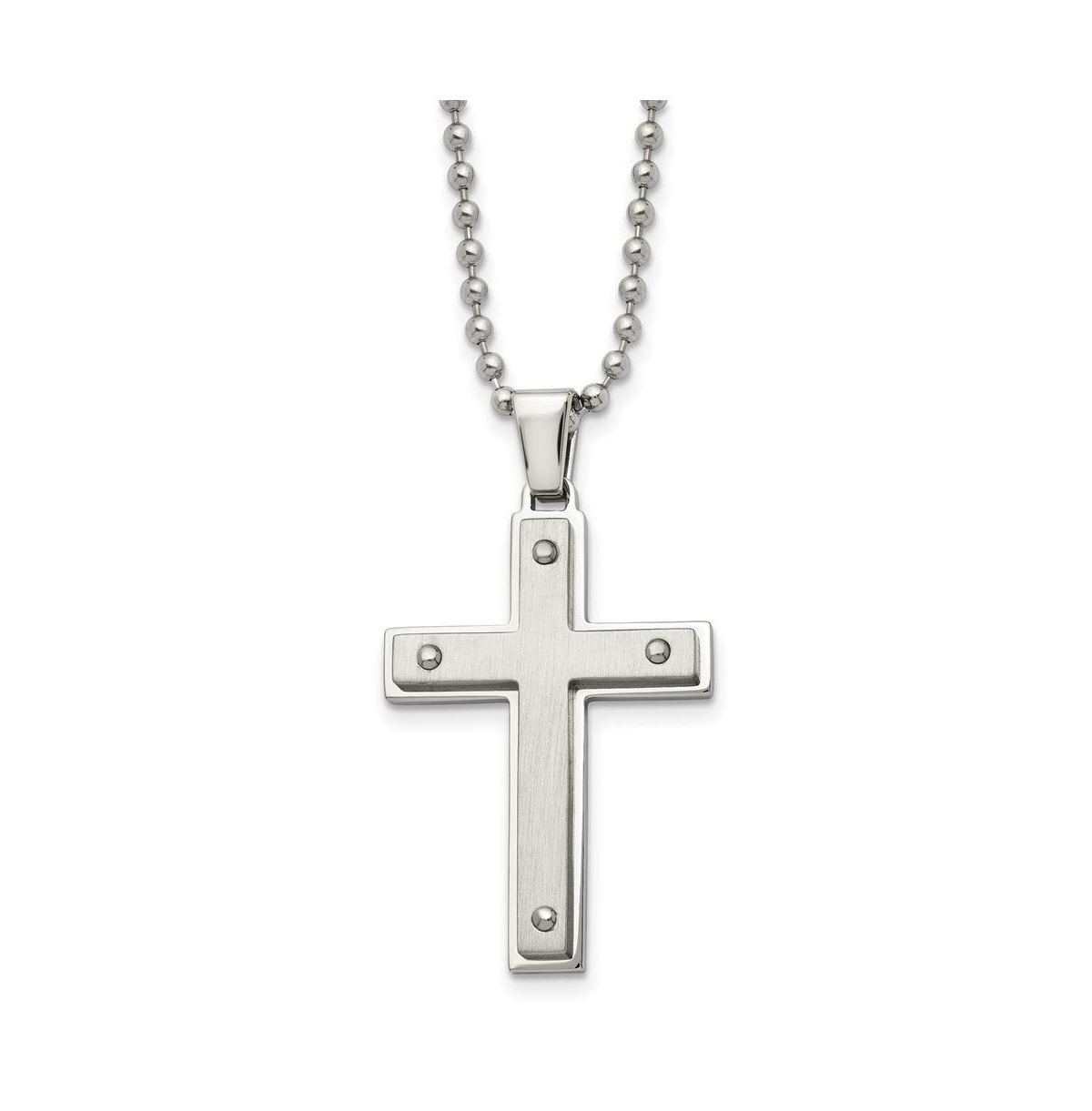 Brushed and Polished Cross Pendant on a Ball Chain Necklace - Silver