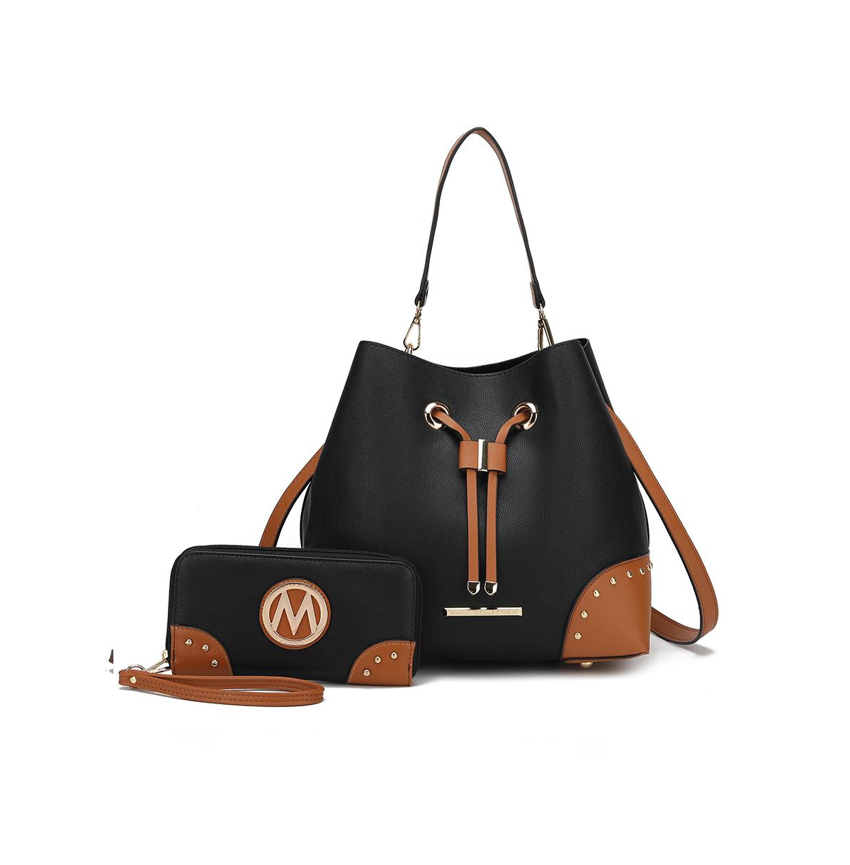 Candice Color Block Bucket Bag with Wallet by Mia K - Cognac black